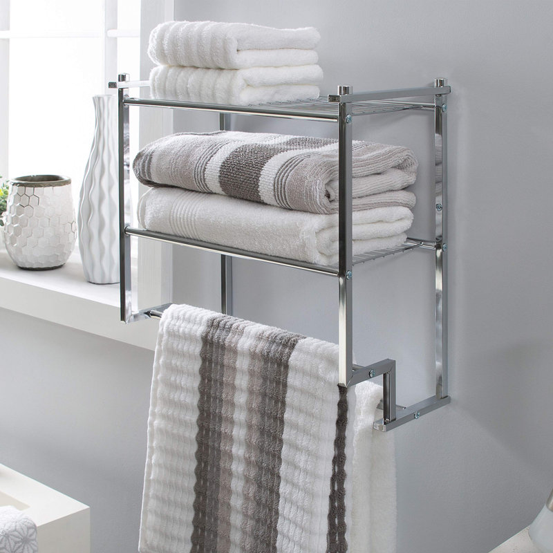 COAHAHA 2-Tier Bathroom Shelf With Towel Bars, Chrome, Modern Wall ...